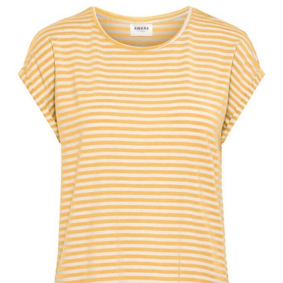 Yellow and White Striped T-shirt French Style Size M - Picture 2 of 8